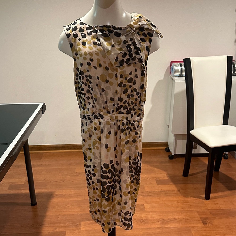 Milly Cream and Gold Polka Dots Silk Dress